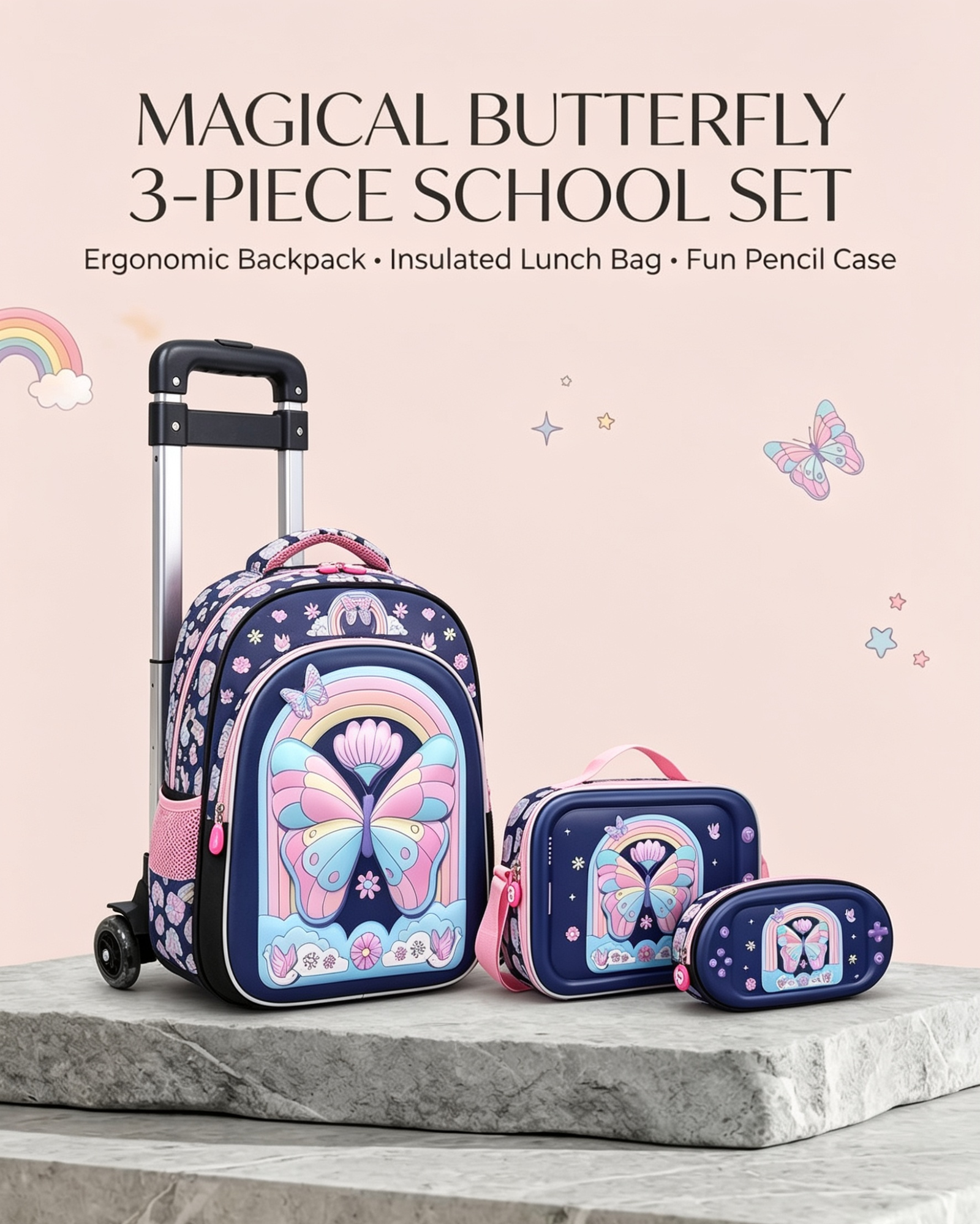 Magical Butterfly 3-Piece School Set