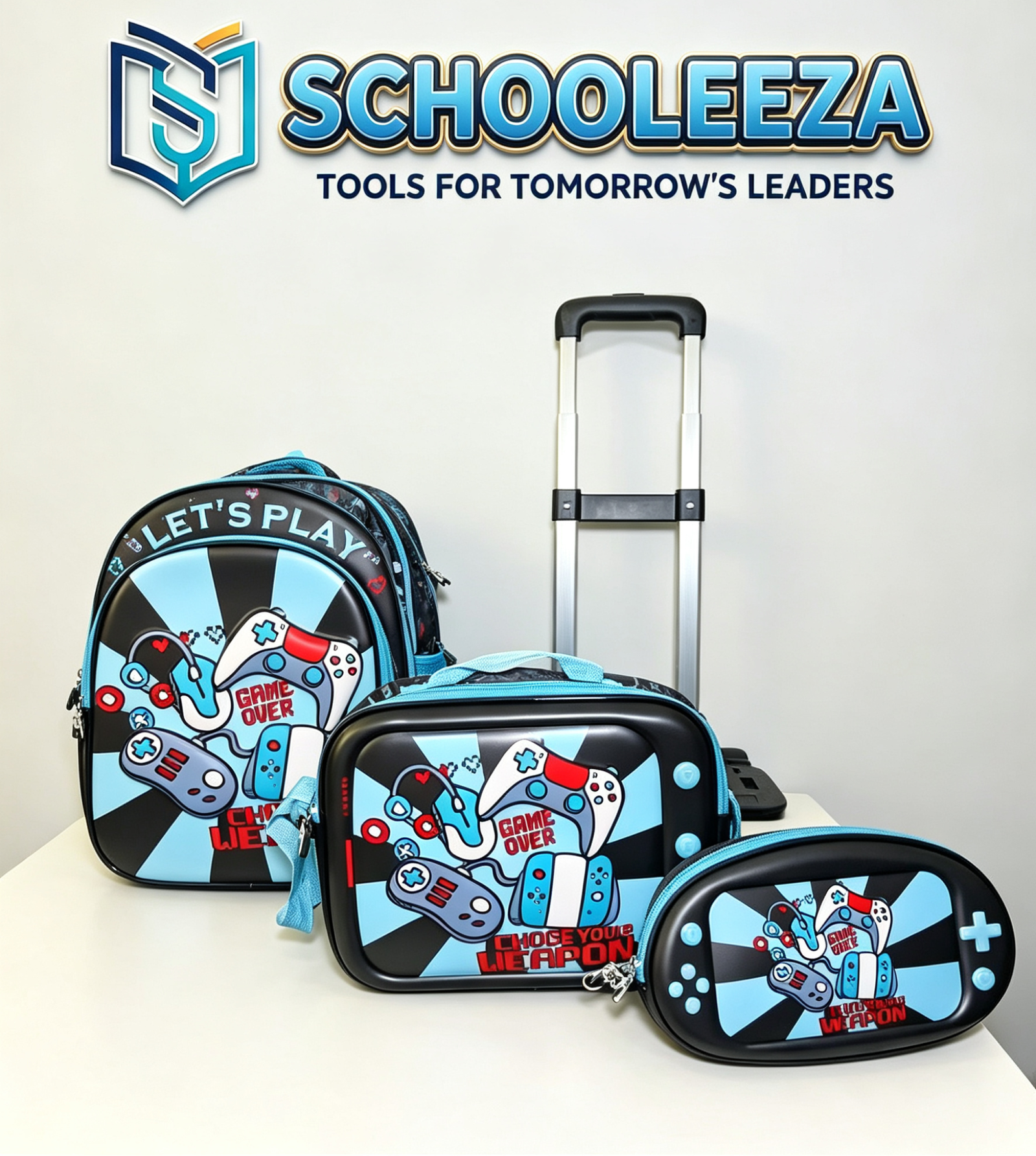 3PCS Gaming Backpack Set for Boys – School Bag, Lunch Bag & Pencil Case