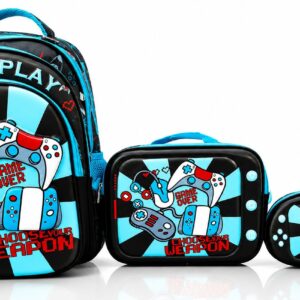 3PCS Gaming Backpack Set for Boys – School Bag, Lunch Bag & Pencil Case