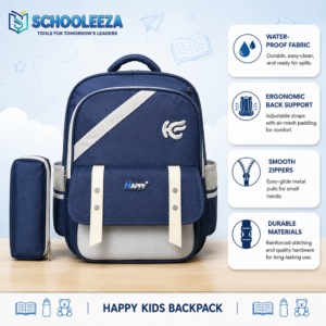Happy Kids Backpack with Matching Pencil Pouch – Navy Blue