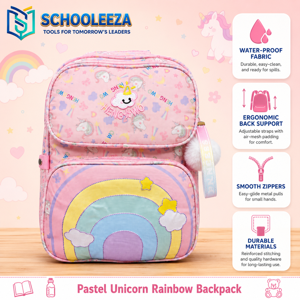 Pastel Unicorn Rainbow Backpack – Premium Kids School Bag
