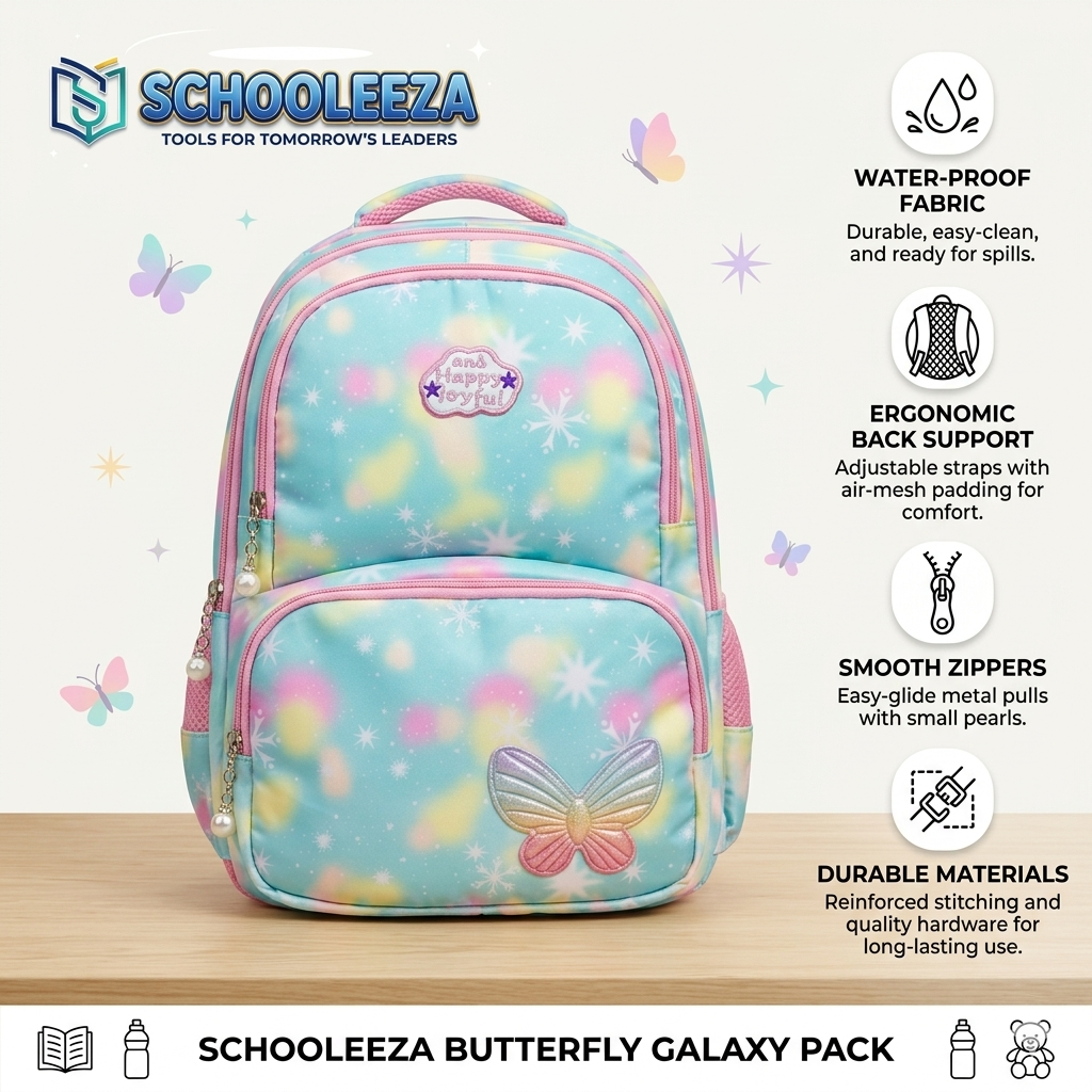 "Butterfly Galaxy" Dream-Theme Kids Backpack (Pastel Multi-Color)
