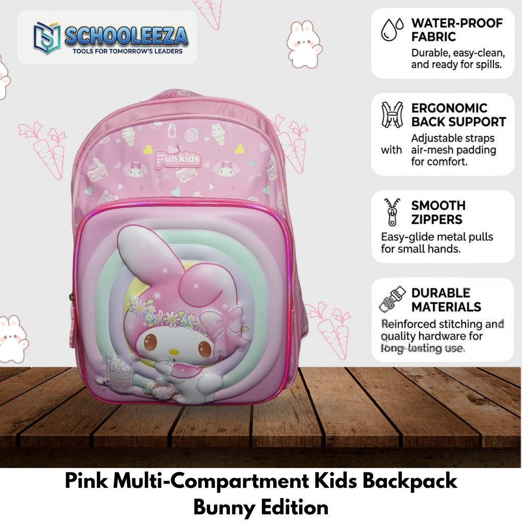 Pink Multi-Compartment Kids Backpack Bunny Edition