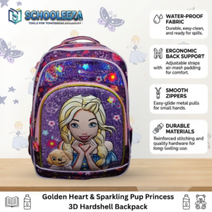 Golden Heart & Sparkling Pup Princess 3D Hardshell Backpack