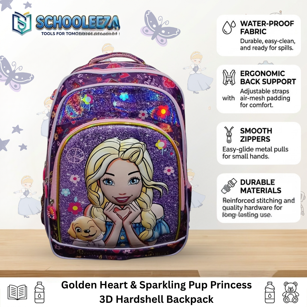 Golden Heart & Sparkling Pup Princess 3D Hardshell Backpack